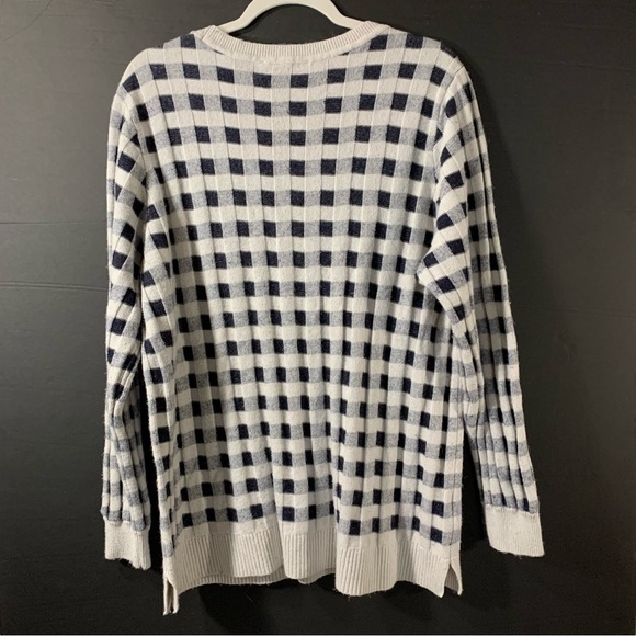 LOFT Plus Wool Blend Navy Gingham Sweater - Picture 5 of 7
